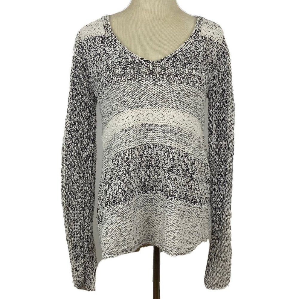 Zara Knit Sweater Womens Small Black White Marledâ Crochet Lace V-Neck Pullover